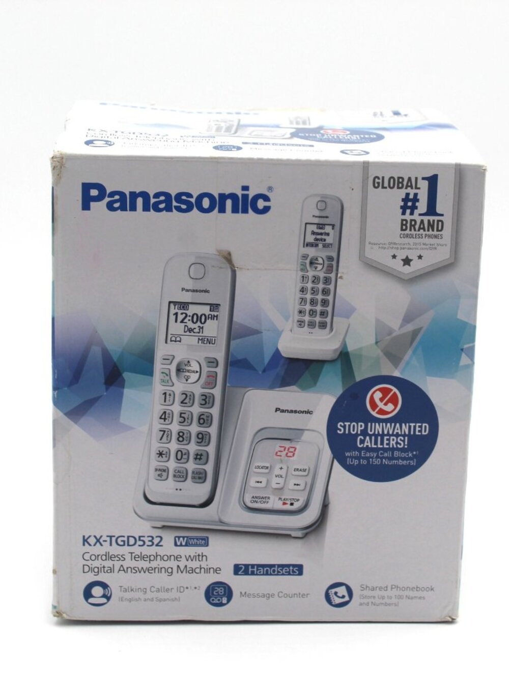 Panasonic KX-TGD532 White 2-Handset Cordless Phone With Answer Machine Open Box